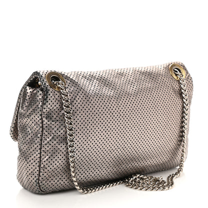Chanel Metallic Crackled Calfskin Perforated Drill Flap Silver 3 of 10