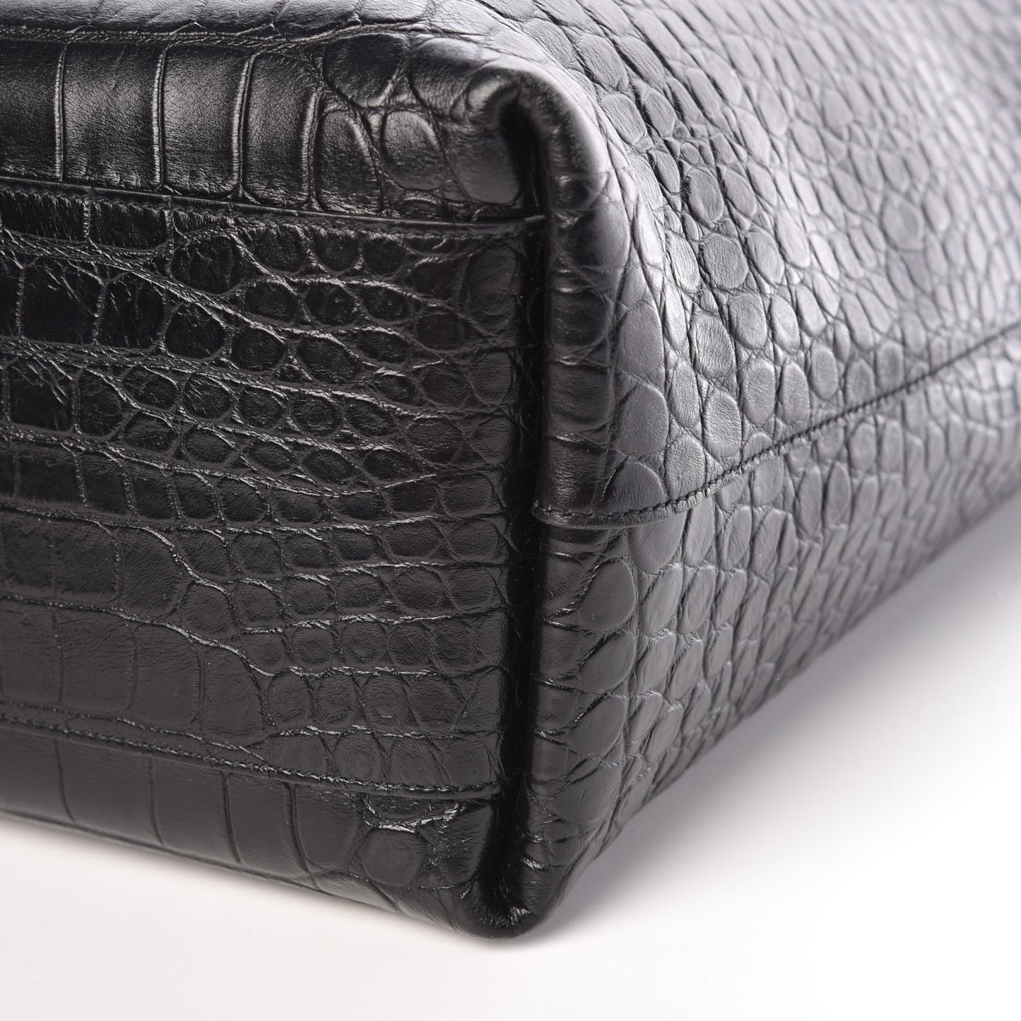 Croc Calfskin Embossed Bold Shopper Tote Black
