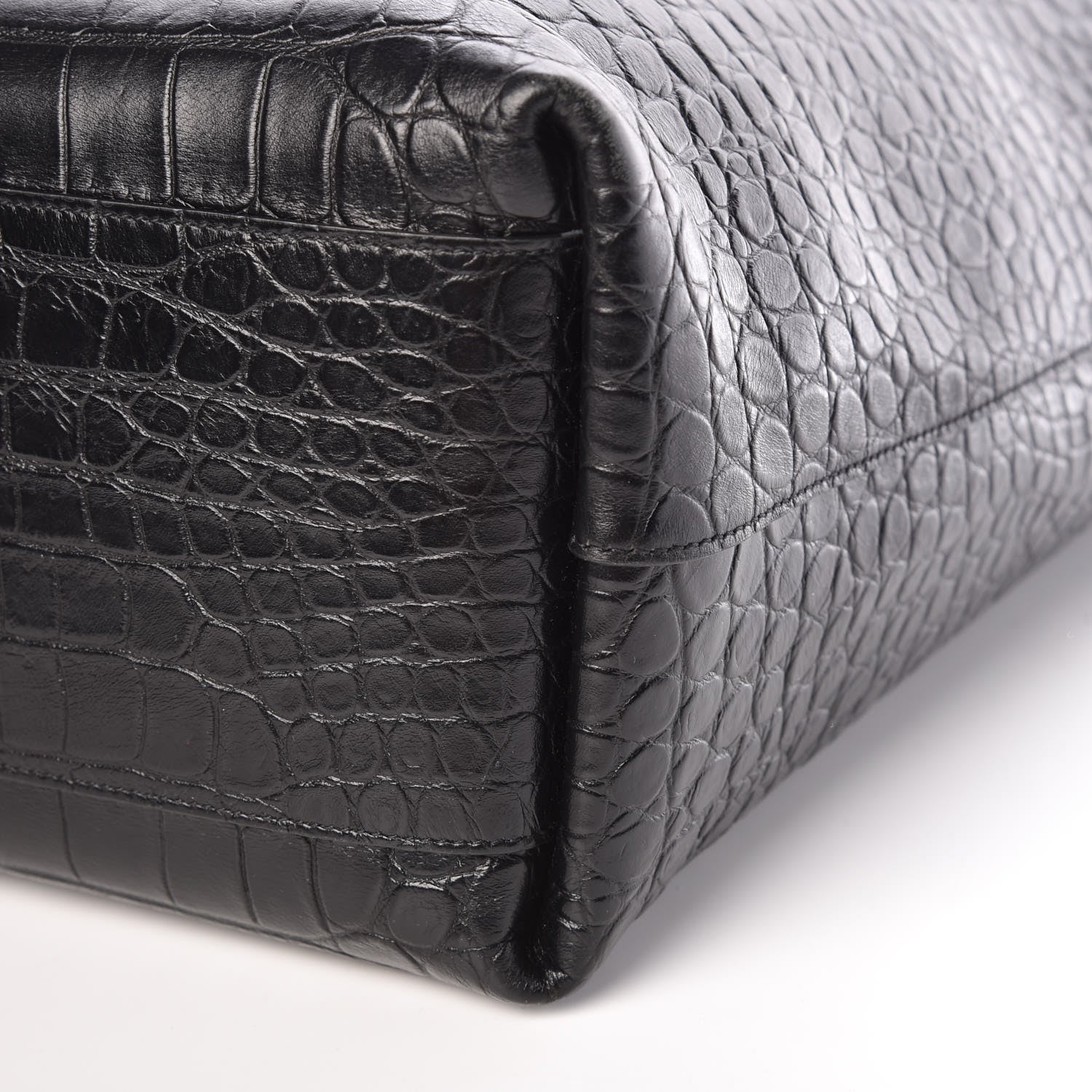 Saint Laurent Croc Calfskin Embossed Bold Shopper Tote Black 6 of 8