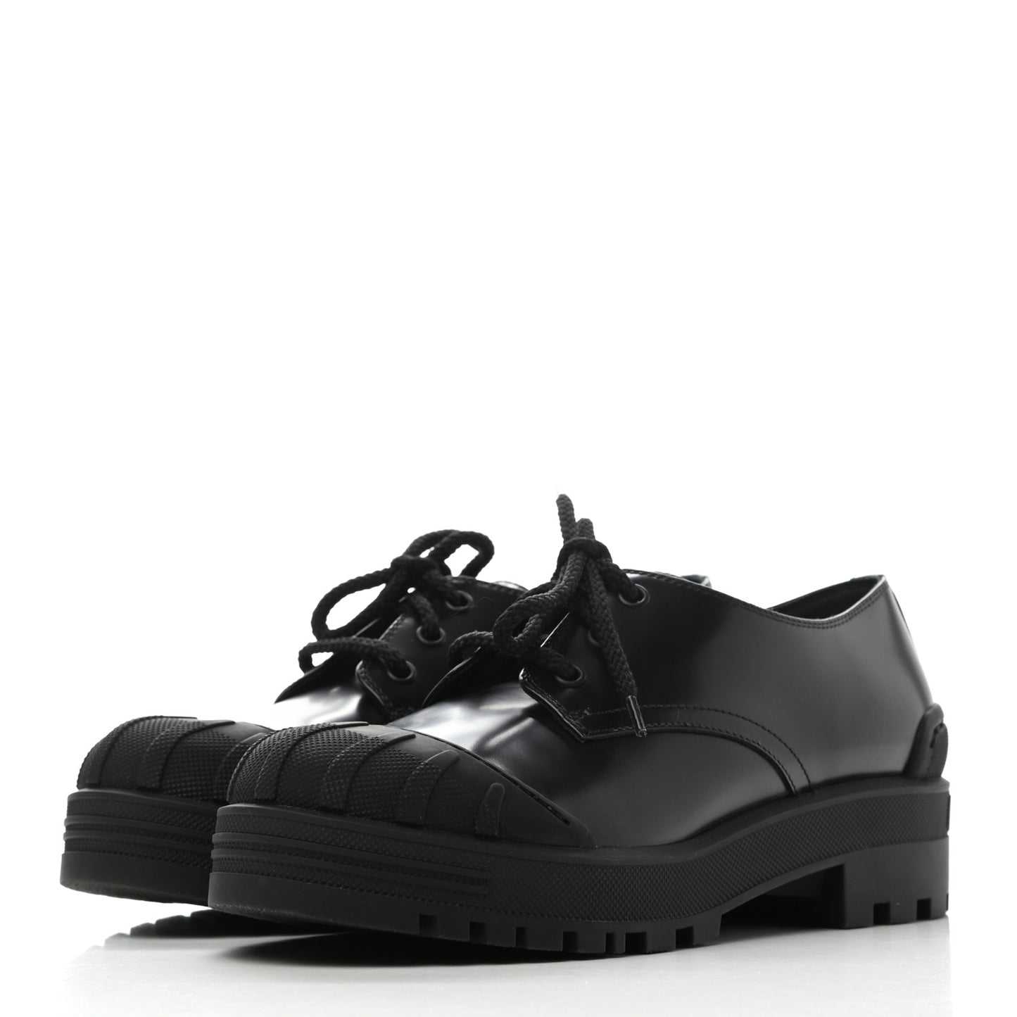Brushed Calfskin Rubber Dioriron Derby Flat Shoes 8 Black