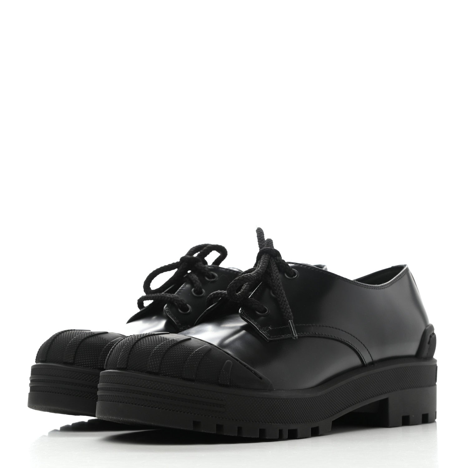 Christian Dior Brushed Calfskin Rubber Dioriron Derby Flat Shoes 8 Black 3 of 9