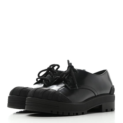 Christian Dior Brushed Calfskin Rubber Dioriron Derby Flat Shoes 8 Black 3 of 9