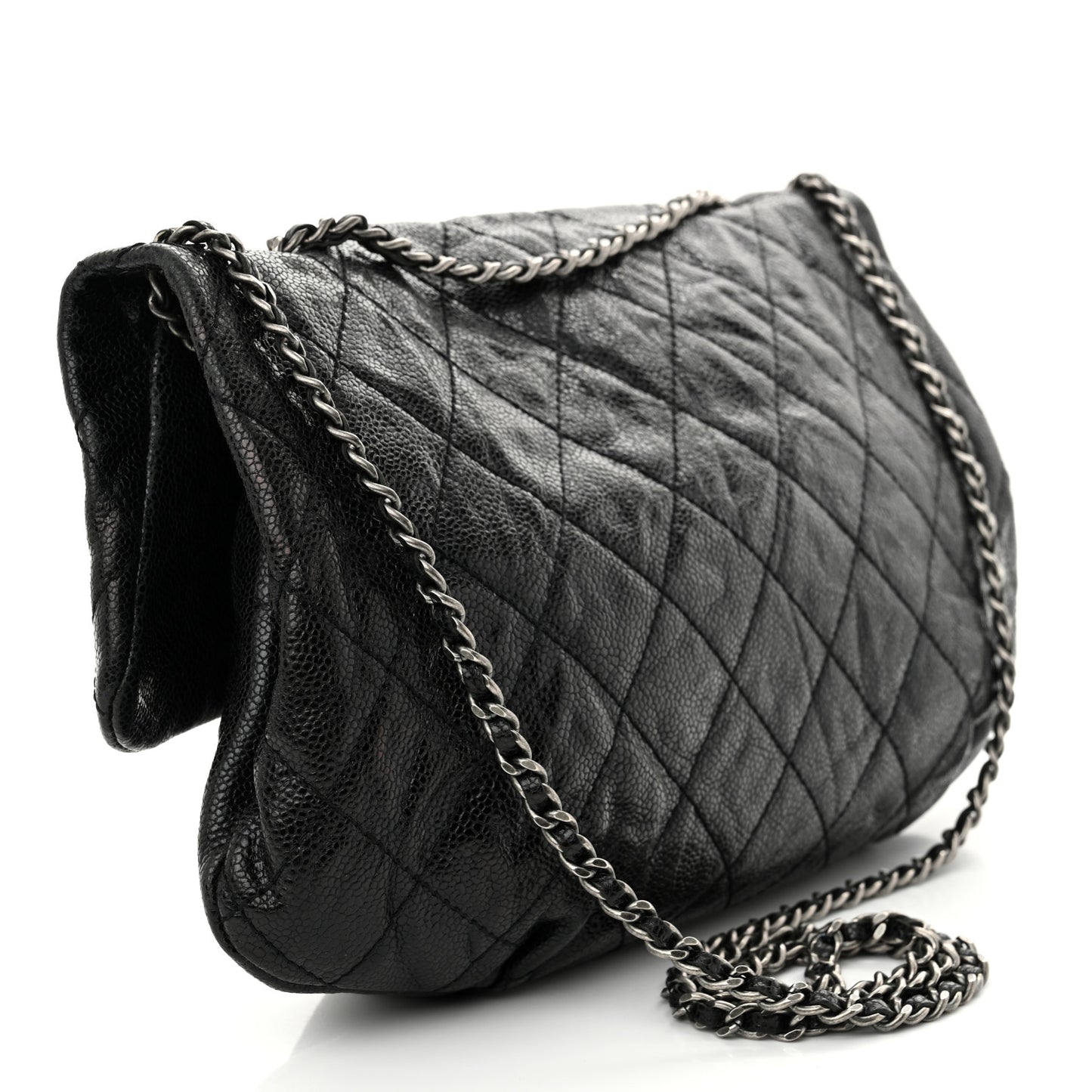 Caviar Quilted Medium Elastic Flap Black