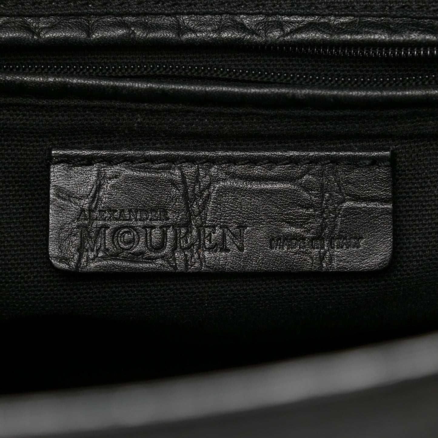 Calfskin Crocodile Embossed Small Skull Padlock Zip Around Tote Black