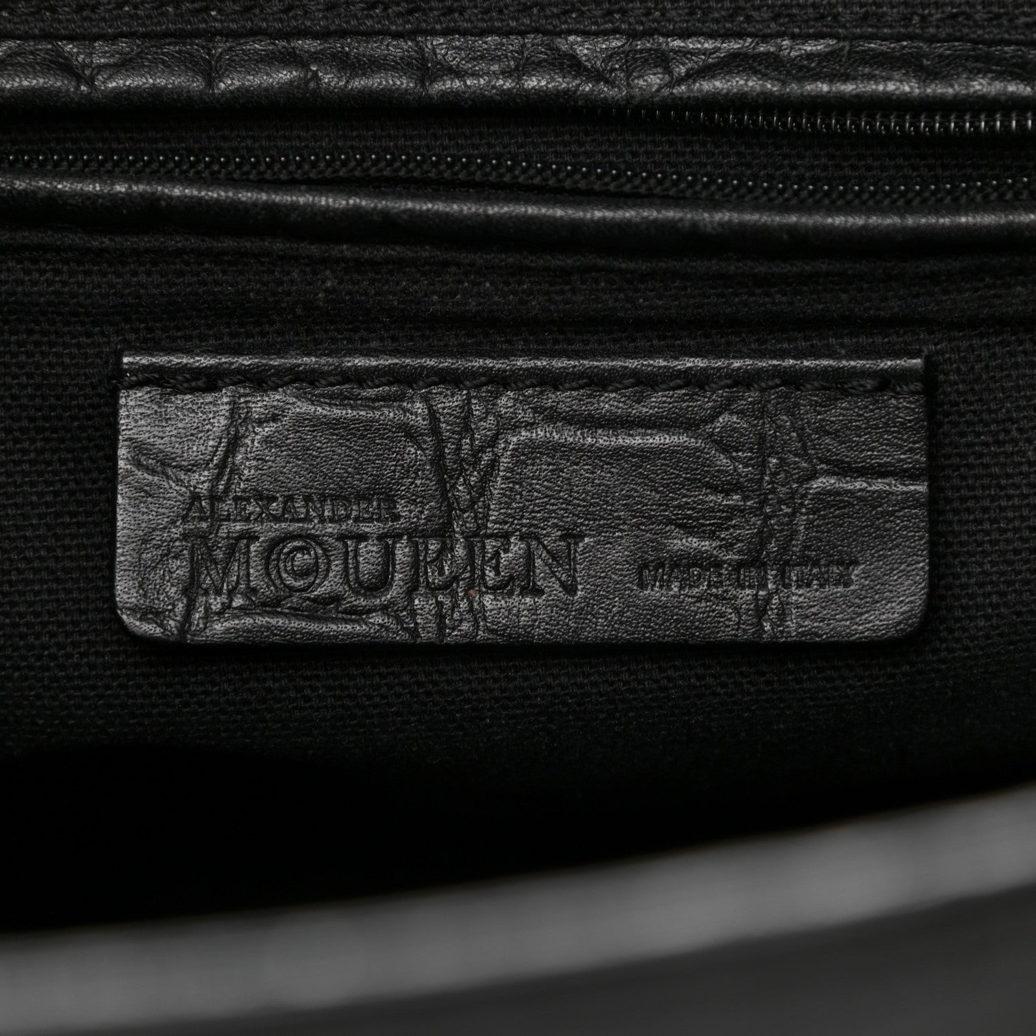 Alexander McQueen Calfskin Crocodile Embossed Small Skull Padlock Zip Around Tote Black 6 of 13