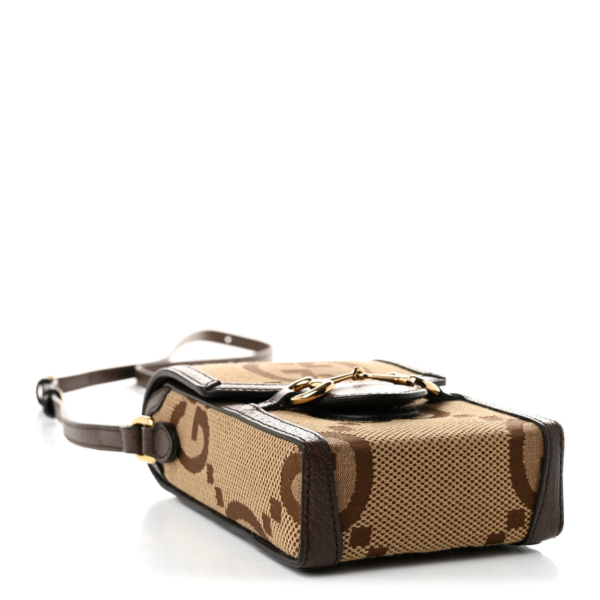 Monogram Jumbo GG Textured Dollar Calfskin Mini Horsebit 1955 Crossbody Bag Camel Ebony New Acero