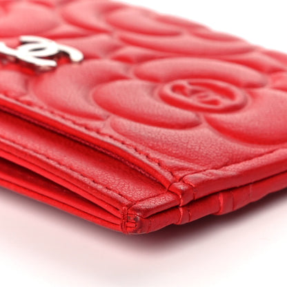 Chanel Lambskin Camellia Embossed Card Holder Red 13 of 14