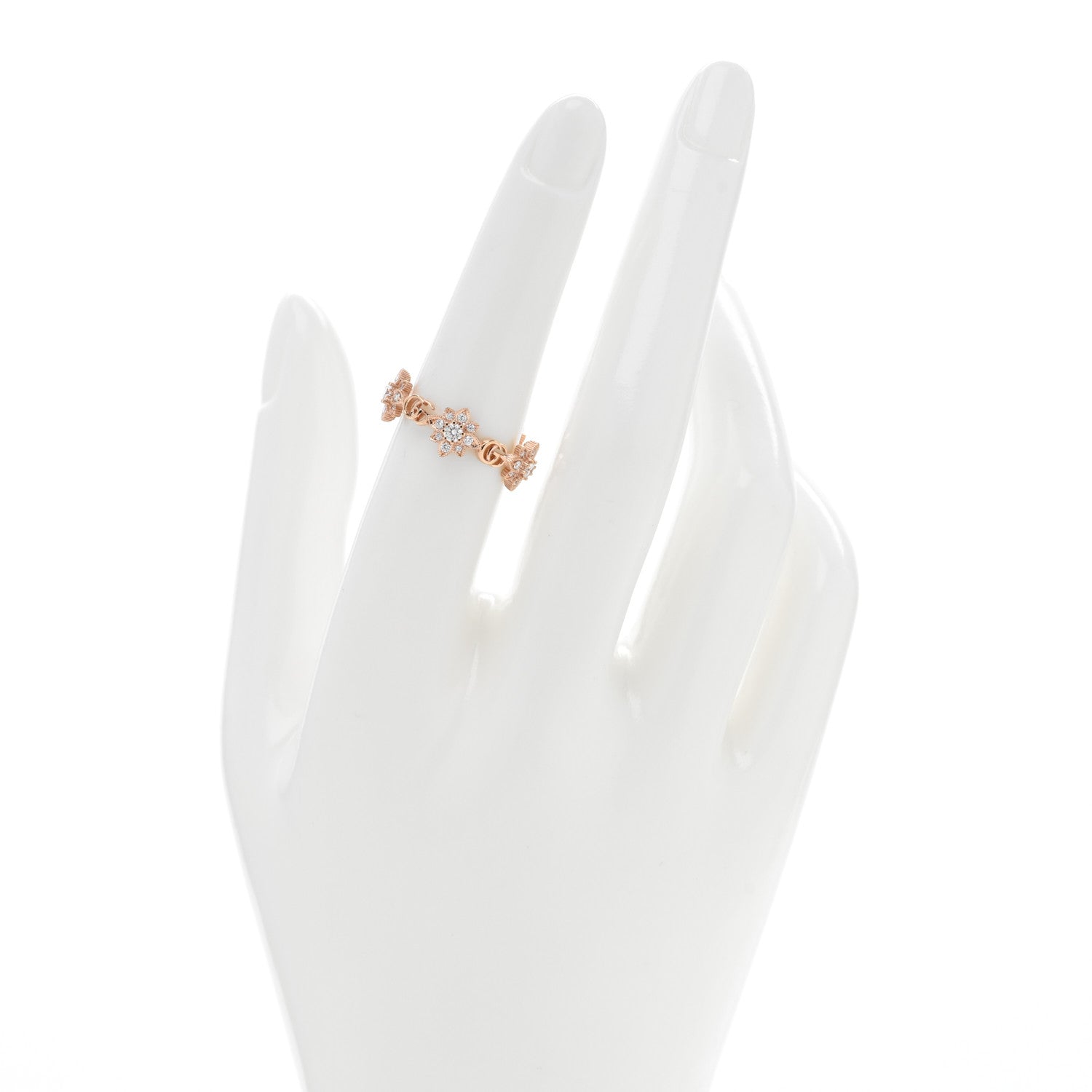 Gucci 18K Rose Gold Diamond Flora Band Ring 53 6.5 2 of 5