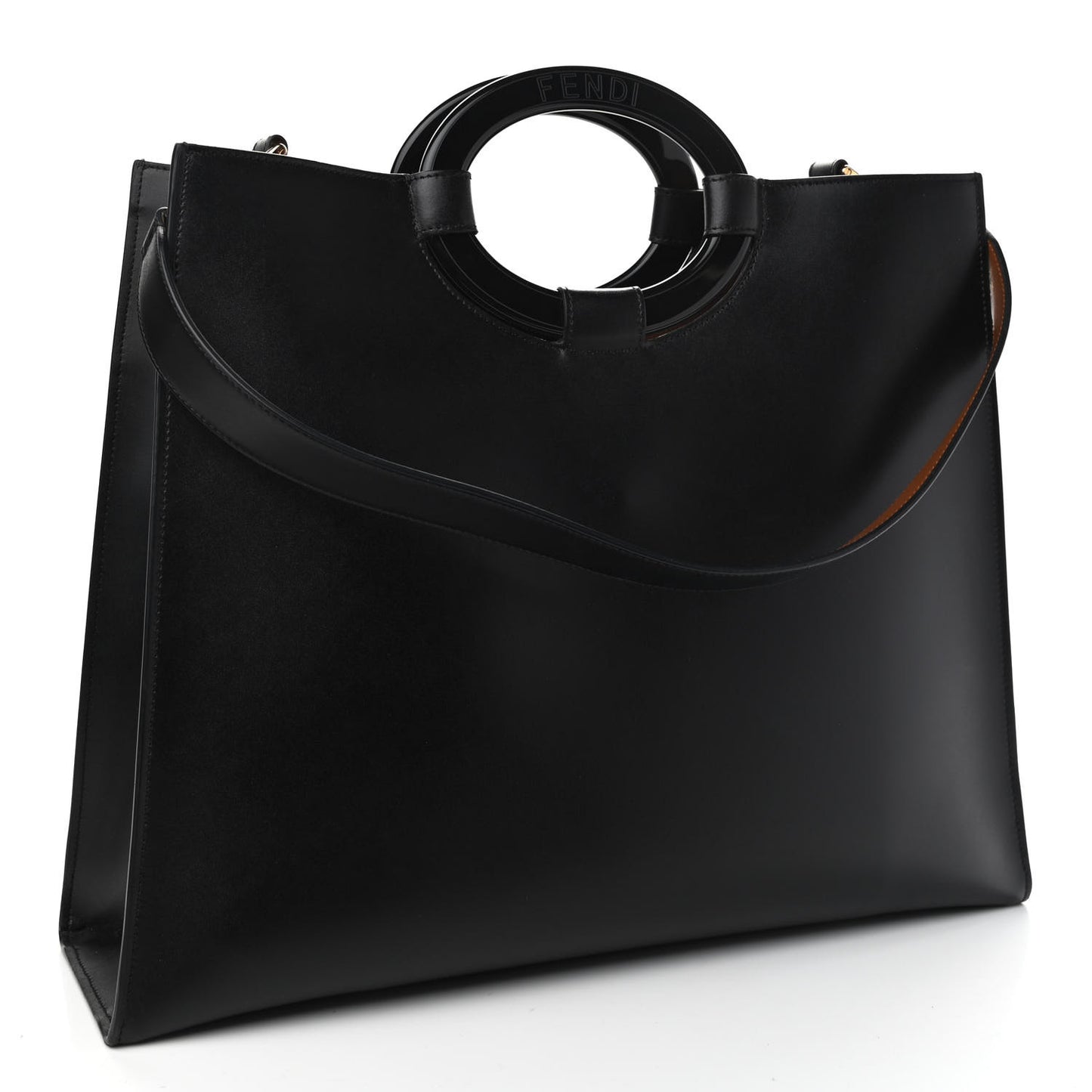 Vitello Liberty Plexiglass Stamp Patch Perforated Medium Runaway Shopper Tote Black