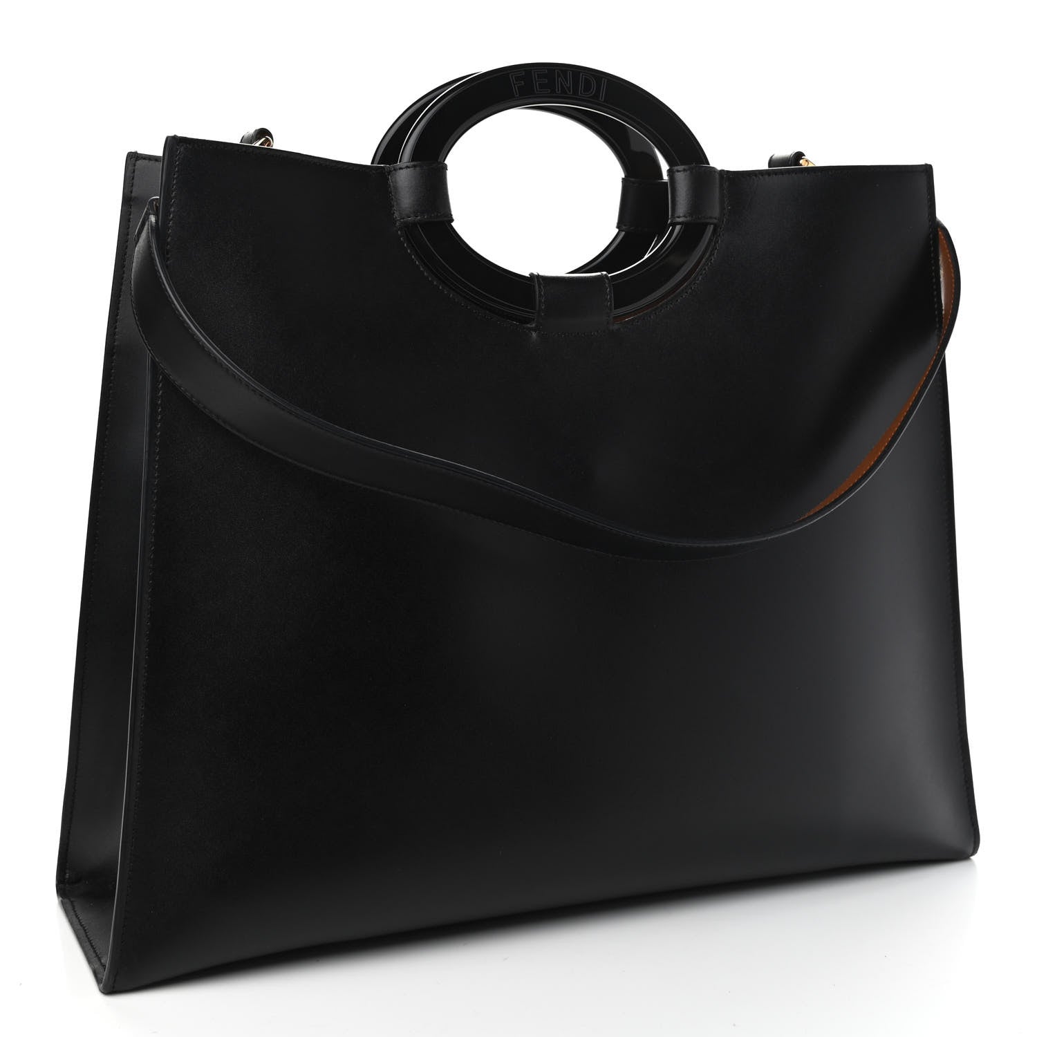 Fendi Vitello Liberty Plexiglass Stamp Patch Perforated Medium Runaway Shopper Tote Black 3 of 9