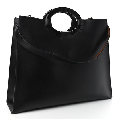 Fendi Vitello Liberty Plexiglass Stamp Patch Perforated Medium Runaway Shopper Tote Black 3 of 9