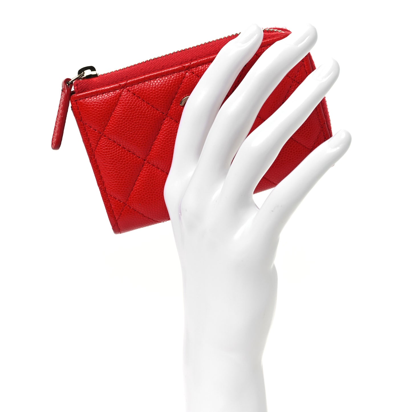 Caviar Quilted Zipped Key Holder Case Red
