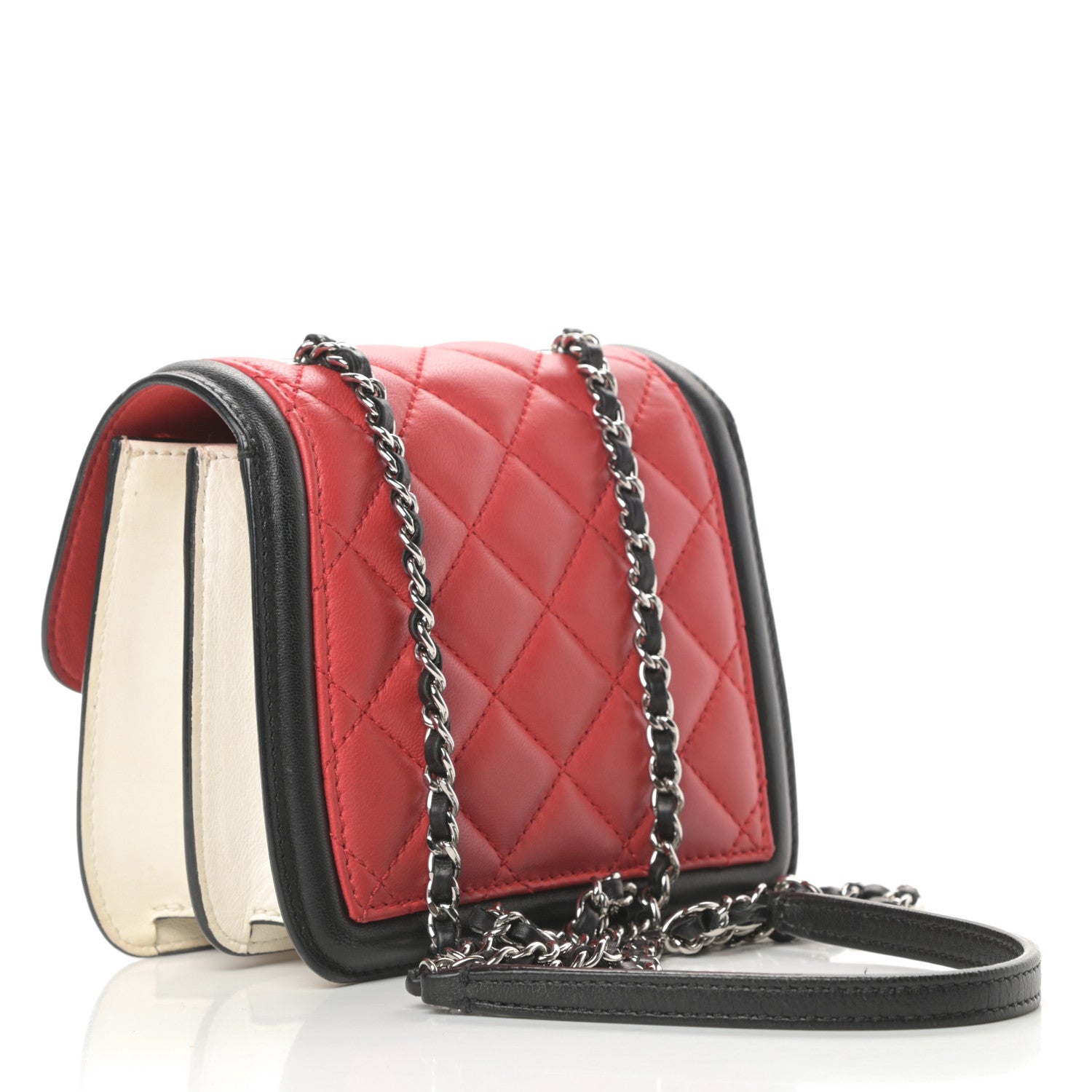 Chanel Lambskin Quilted Mini Graphic Flap Bag Red Black White 3 of 16