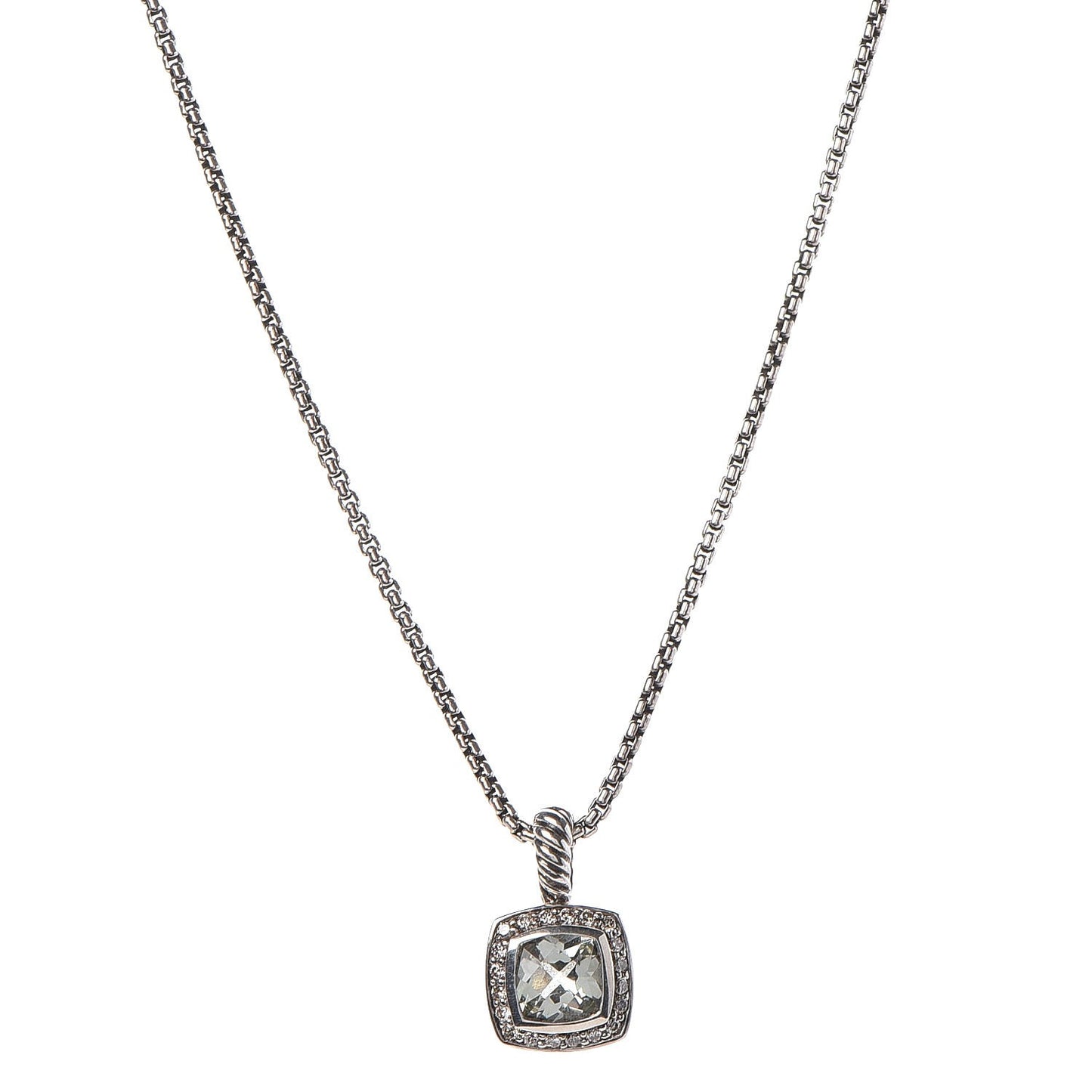 Sterling Silver Diamond Prasiolite 7mm Petite Albion Pendant Necklace