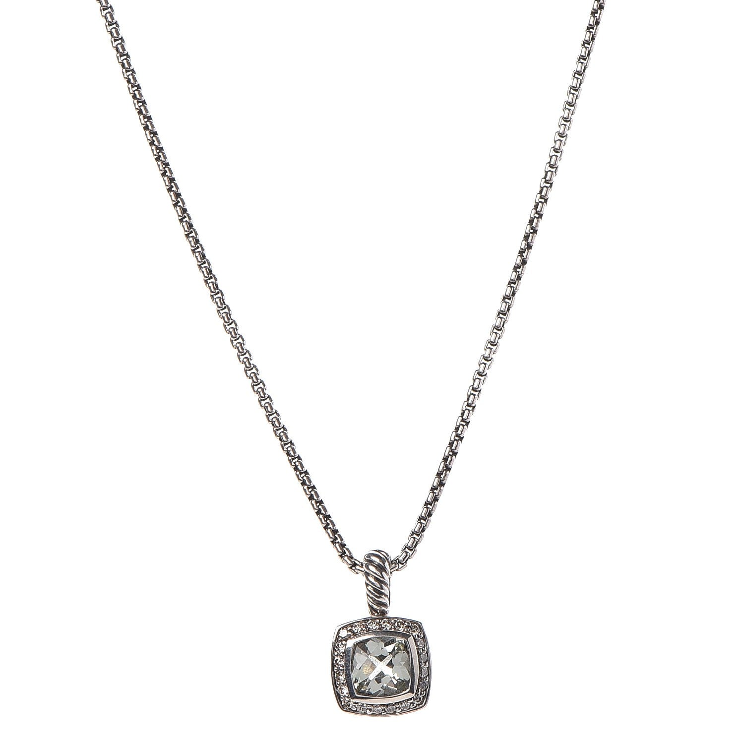 David Yurman Sterling Silver Diamond Prasiolite 7mm Petite Albion Pendant Necklace 1 of 6