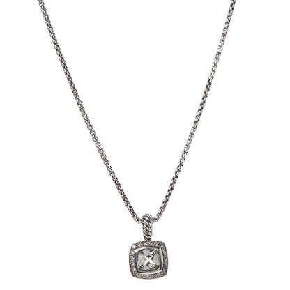 David Yurman Sterling Silver Diamond Prasiolite 7mm Petite Albion Pendant Necklace 1 of 6