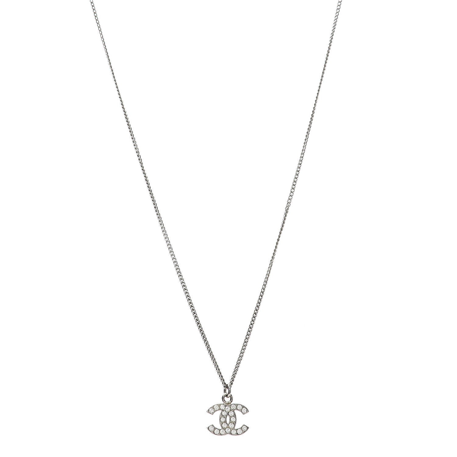 Chanel Crystal Timeless CC Necklace Silver 1 of 6