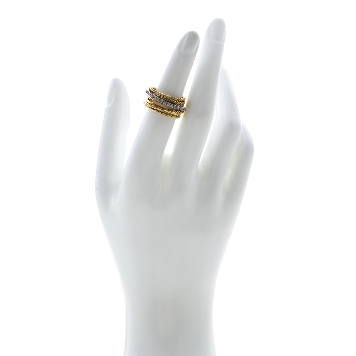 18K Yellow Gold Diamond 11mm Wide Crossover Ring 51 5.75