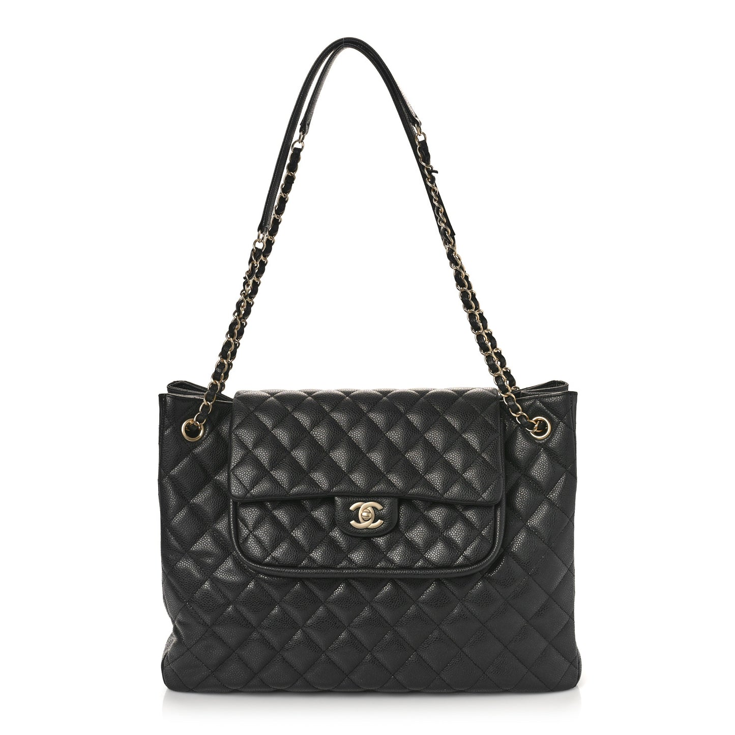 Caviar Quilted Flap Tote Black