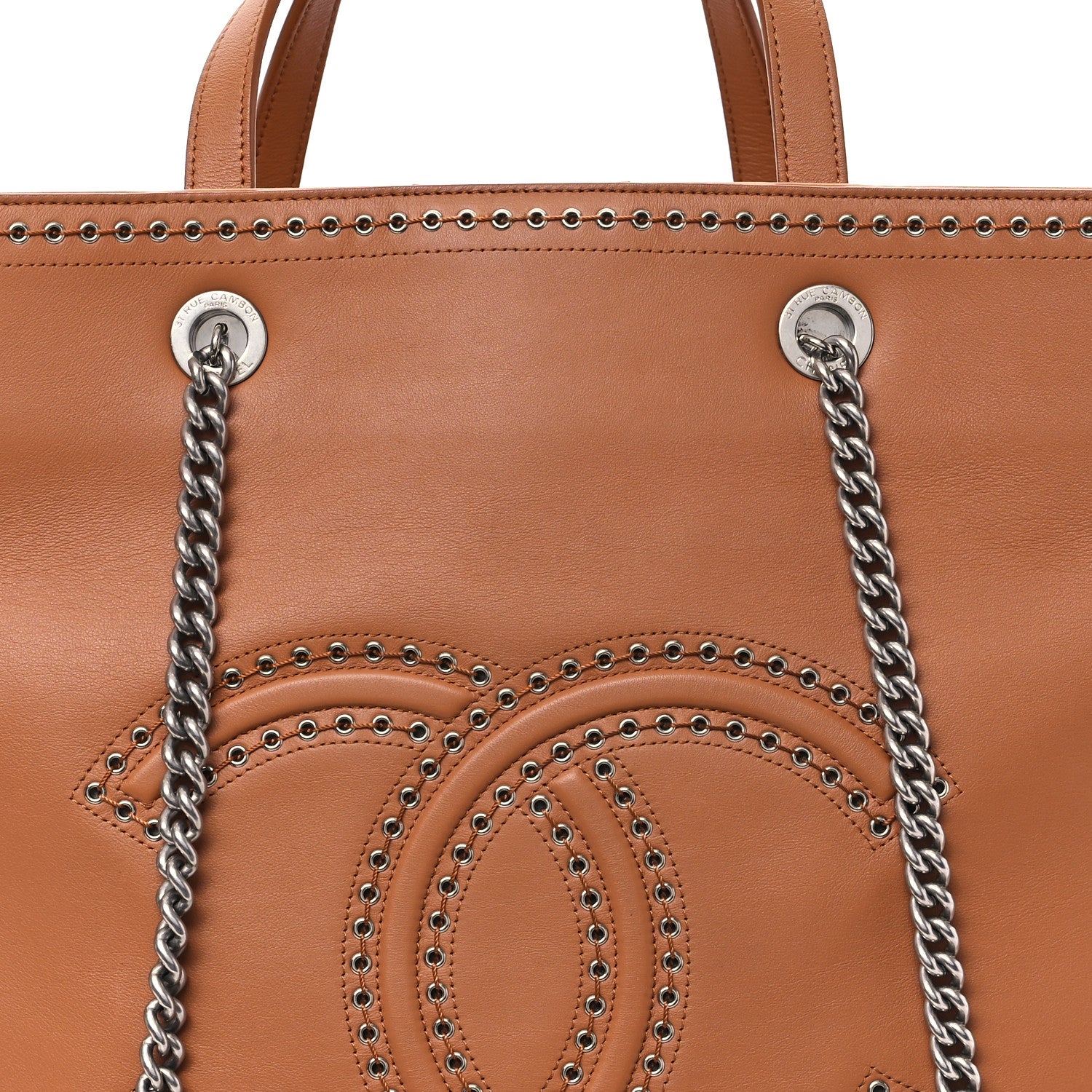 Chanel Calfskin Large Coco Eyelets Shopping Tote Camel 8 of 12