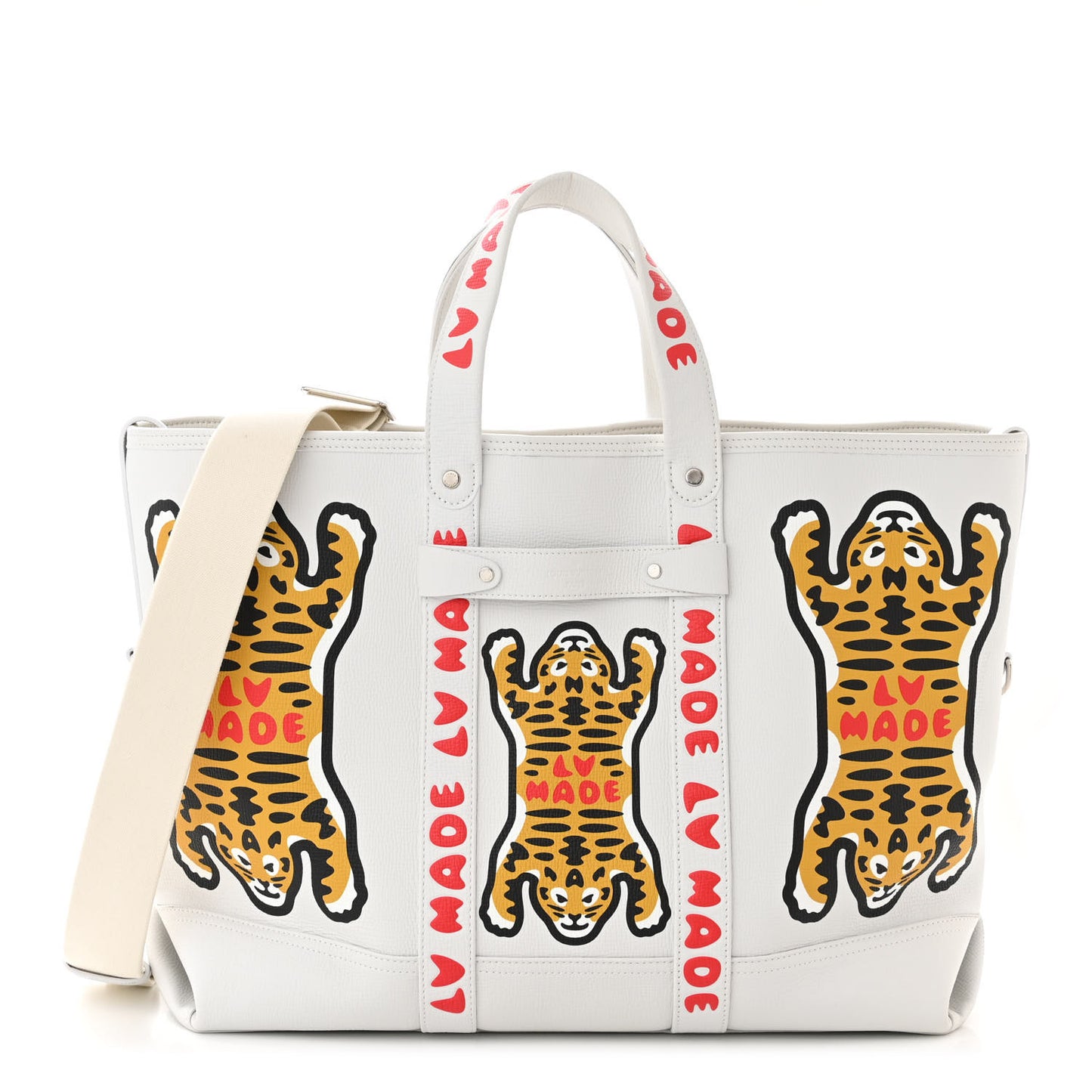 X NIGO Calfskin Tiger Journey Tote White