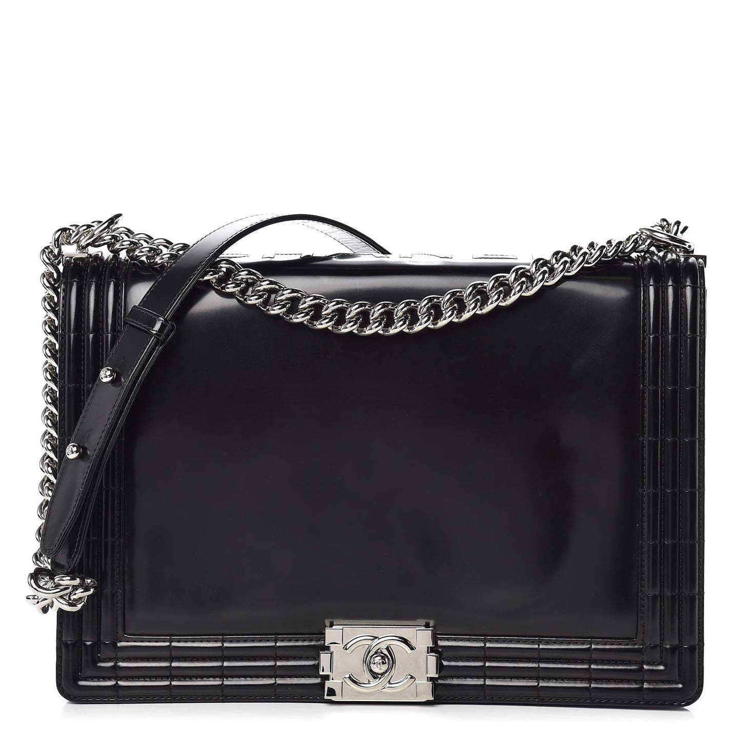 Glazed Calfskin Large Boy Flap Black