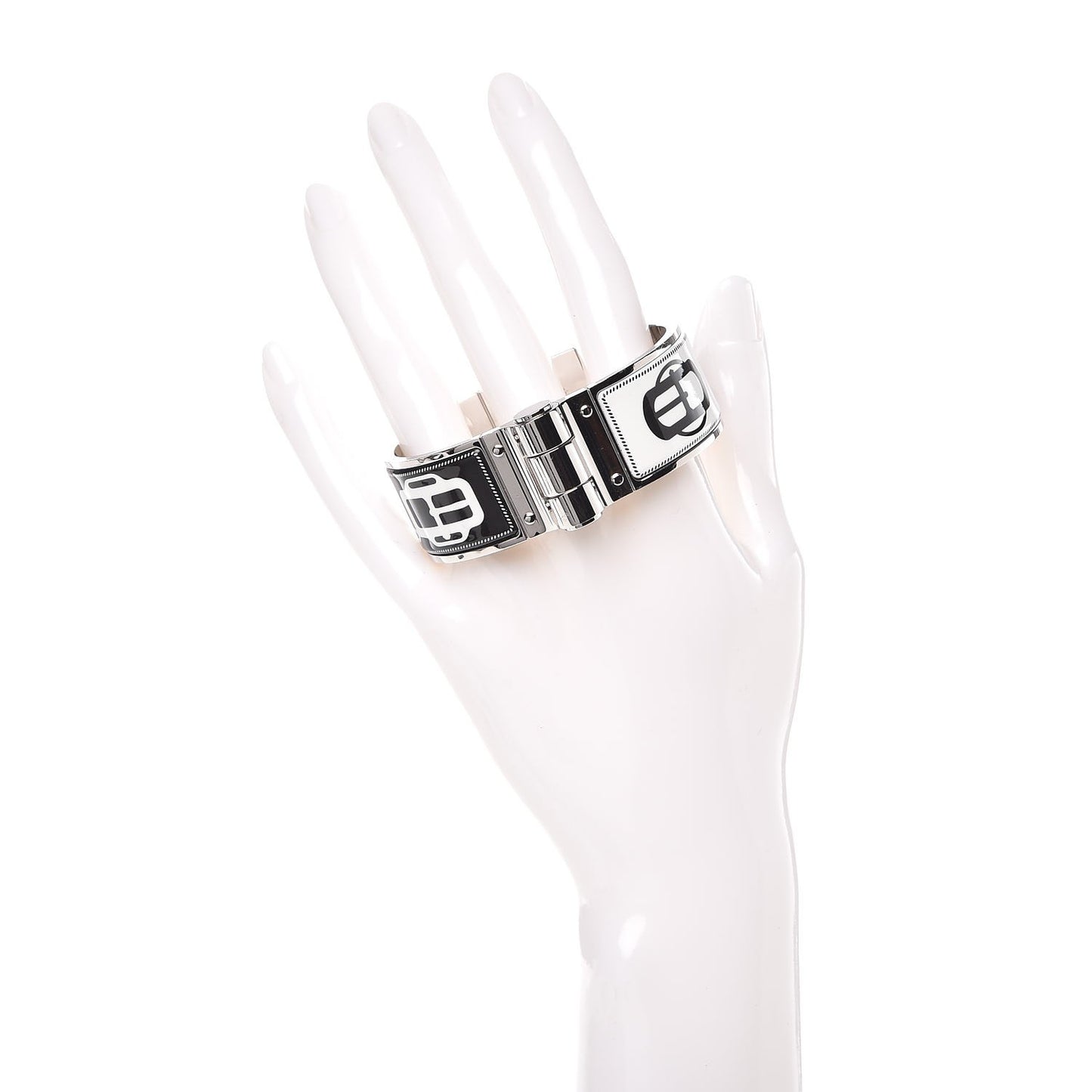 Enamel Printed Wide Boucleries Modernes Hinged Bracelet S Black
