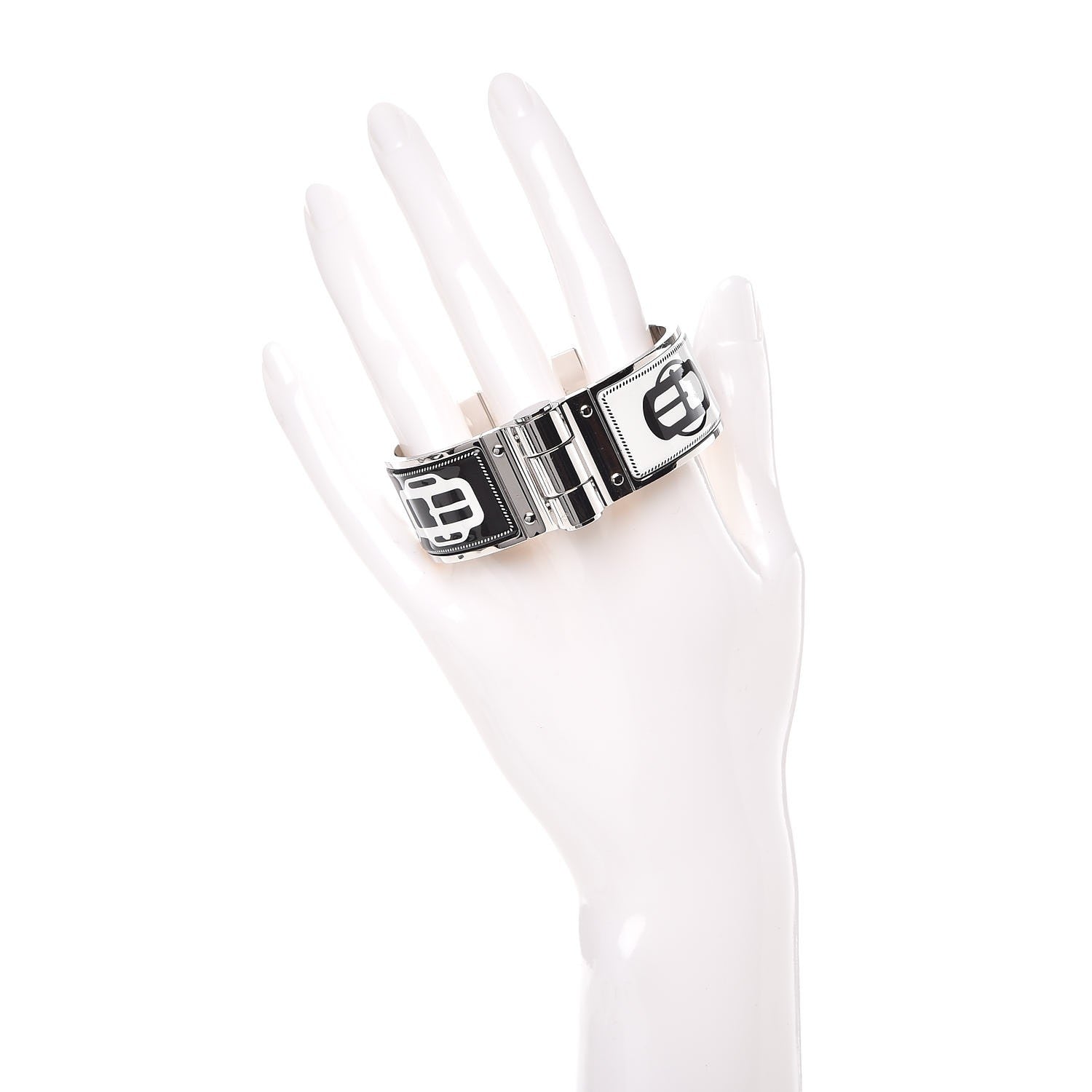 Hermes Enamel Printed Wide Boucleries Modernes Hinged Bracelet S Black 2 of 5