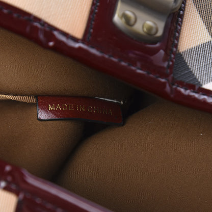 Burberry Patent Trim Nova Check Medium Shopper Tote Burgundy 8 of 16