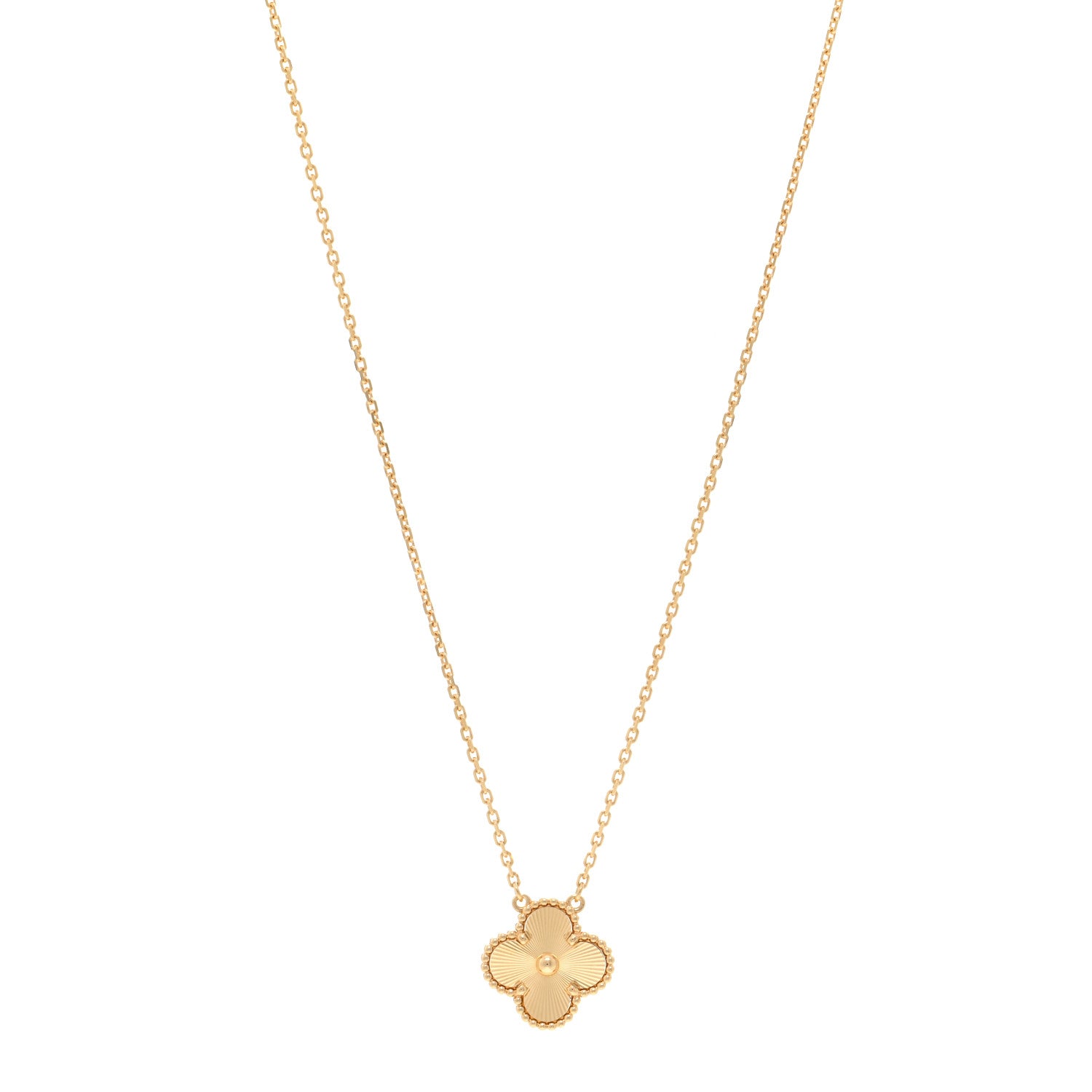 Van Cleef & Arpels 18K Yellow Gold Guilloche Vintage Alhambra Pendant Necklace 1 of 6