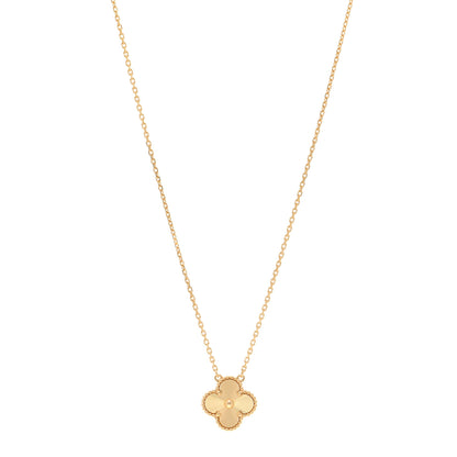 Van Cleef & Arpels 18K Yellow Gold Guilloche Vintage Alhambra Pendant Necklace 1 of 6