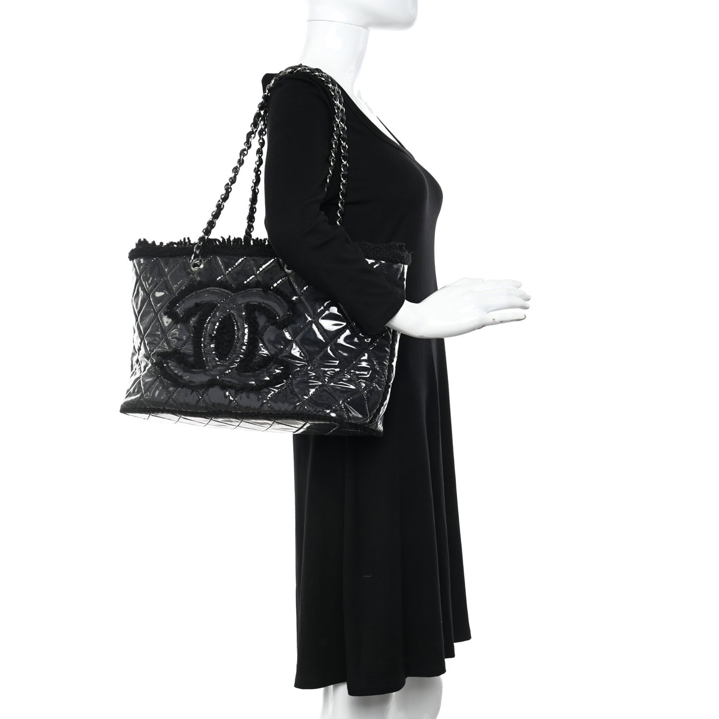 Vinyl Quilted Funny Tweed Tote Black