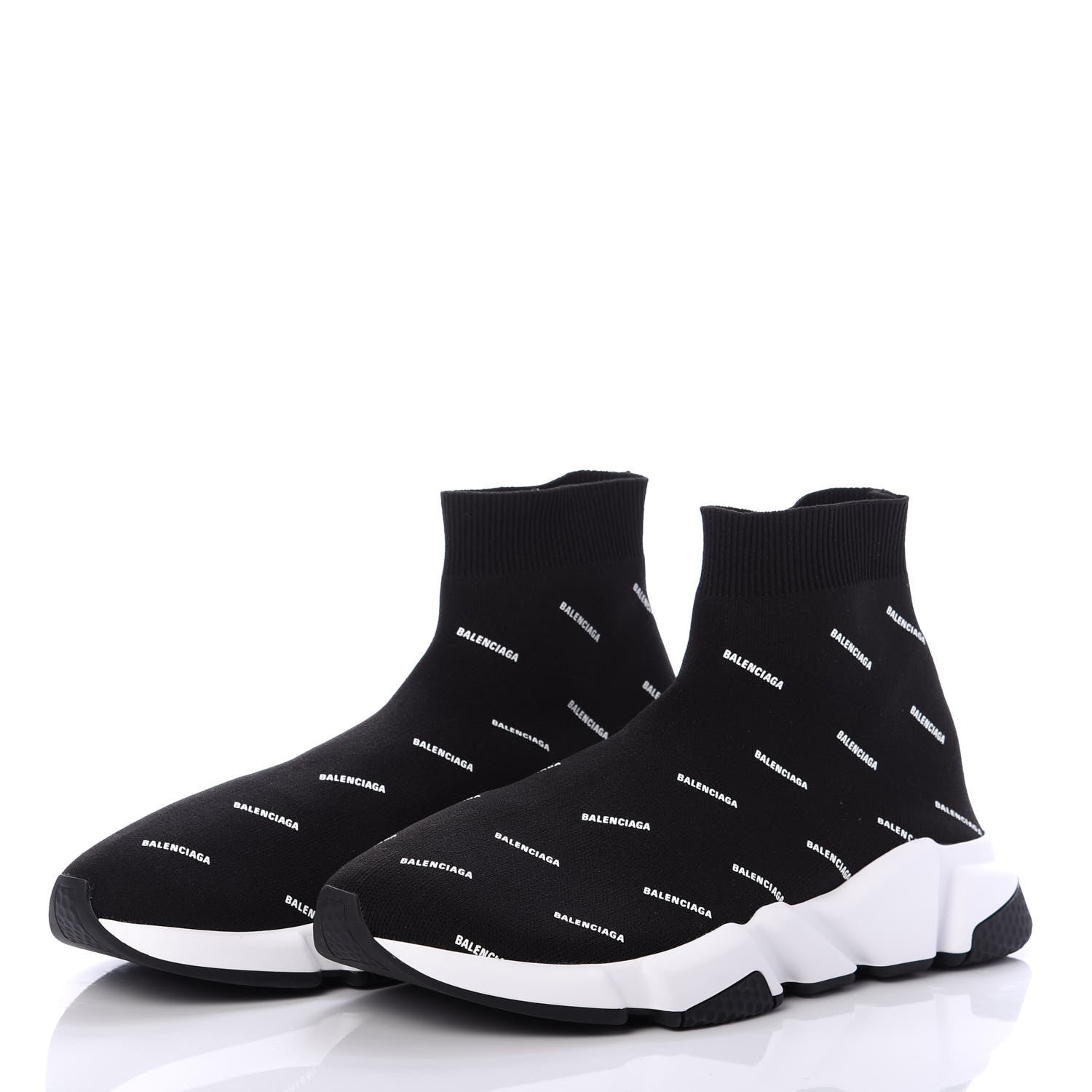 Balenciaga Neoprene Knit Allover Logo Bi-Color Sole Mens Speed Sneakers 42 Black White 3 of 6