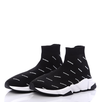 Balenciaga Neoprene Knit Allover Logo Bi-Color Sole Mens Speed Sneakers 42 Black White 3 of 6
