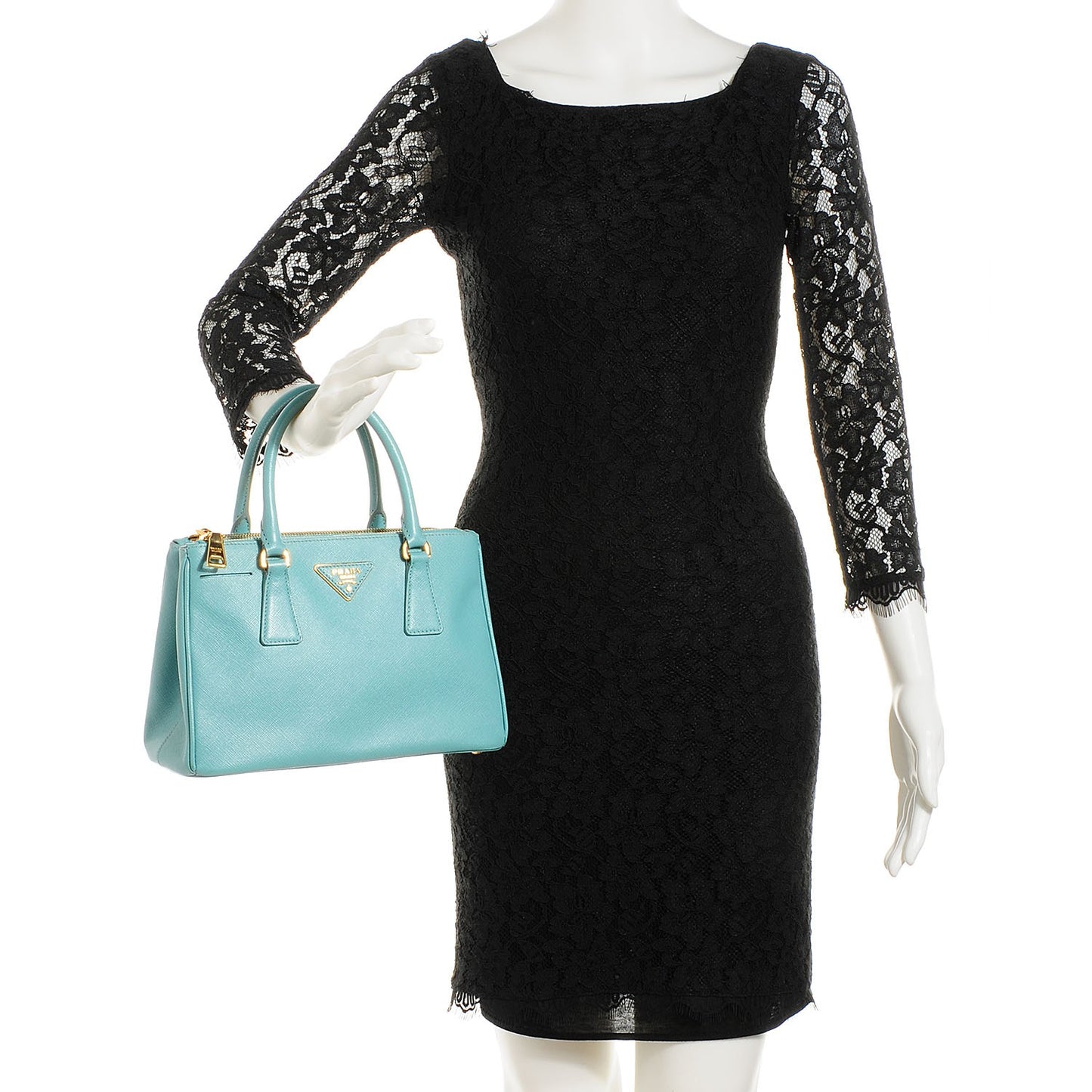 Saffiano Lux Small Double Zip Tote Turchese