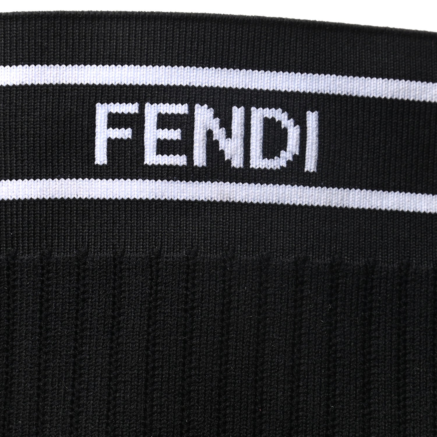 Fendi Nappa Stretch Fabric Logo Rockoko Thigh High Boots 36.5 Black White 7 of 7