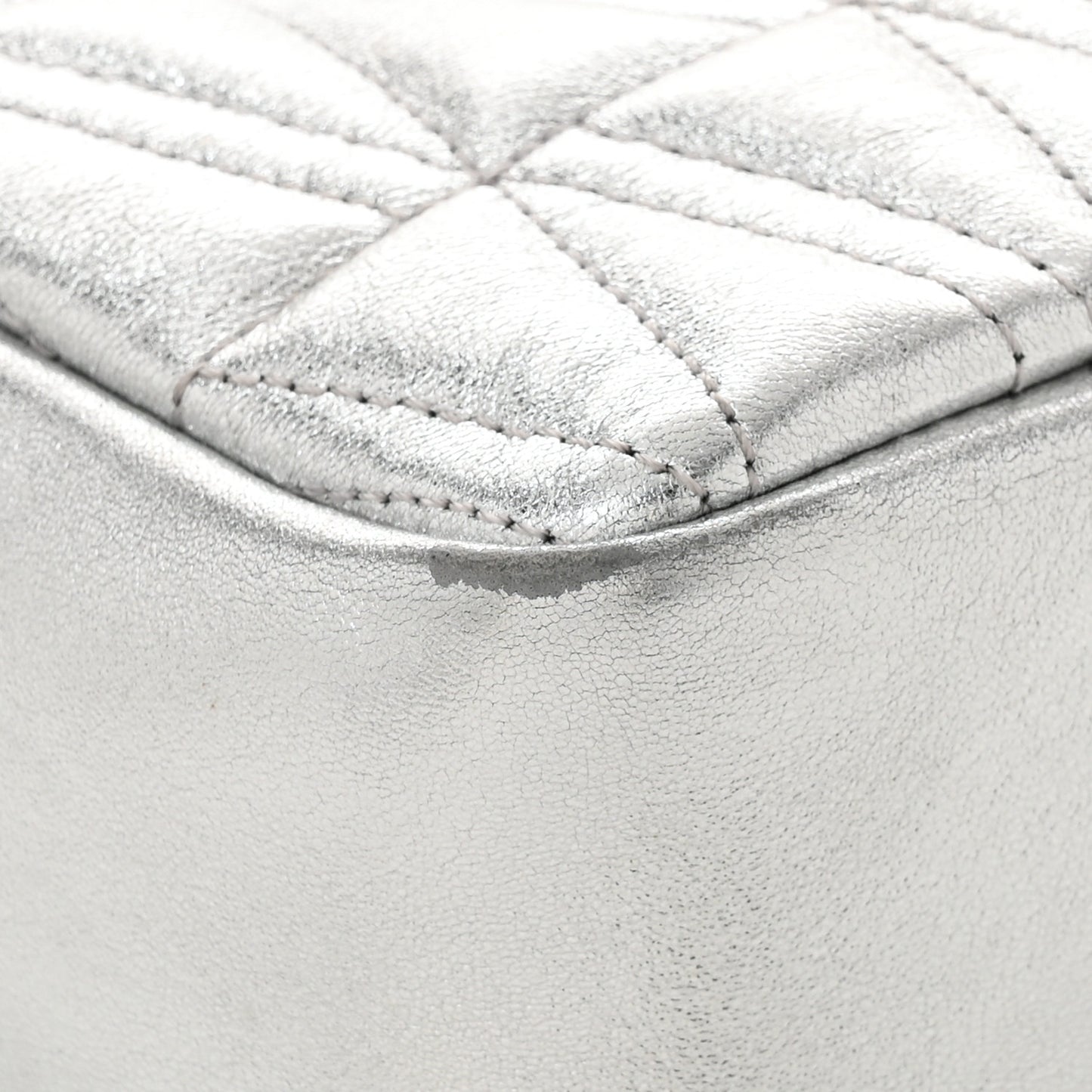 Metallic Nappa Quilted Virtus Mini Camera Bag Silver