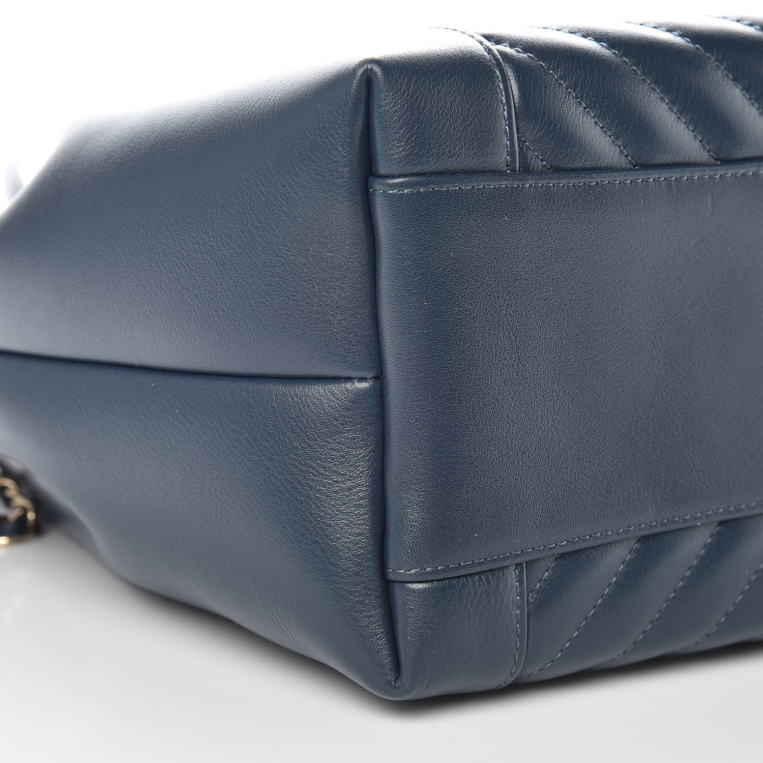 Chanel Calfskin Chevron CC Chain Bucket Drawstring Bag Navy Blue 8 of 9