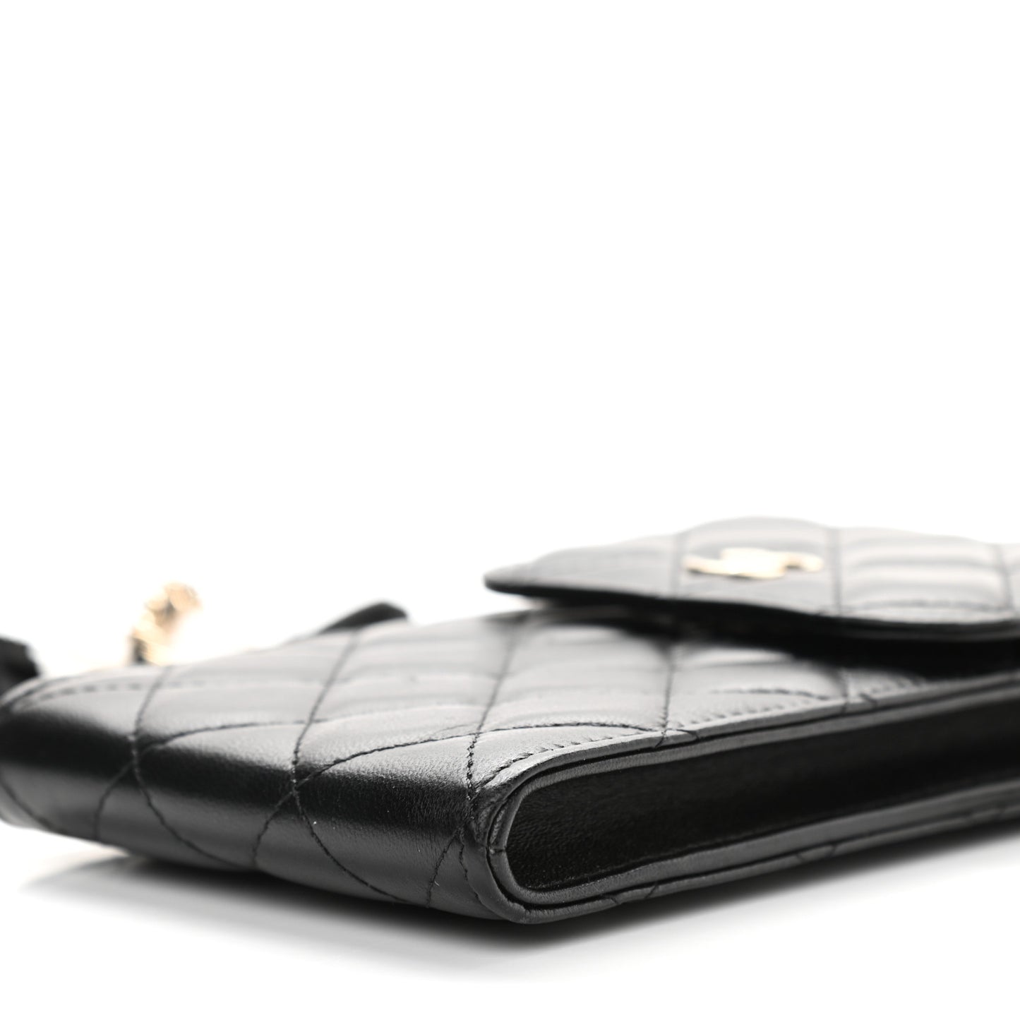 Lambskin Quilted Mini Camellia Bow Phone Holder Black