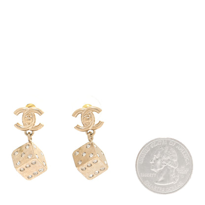 Chanel Crystal CC Turnlock Dice Drop Earrings Gold 2 of 6