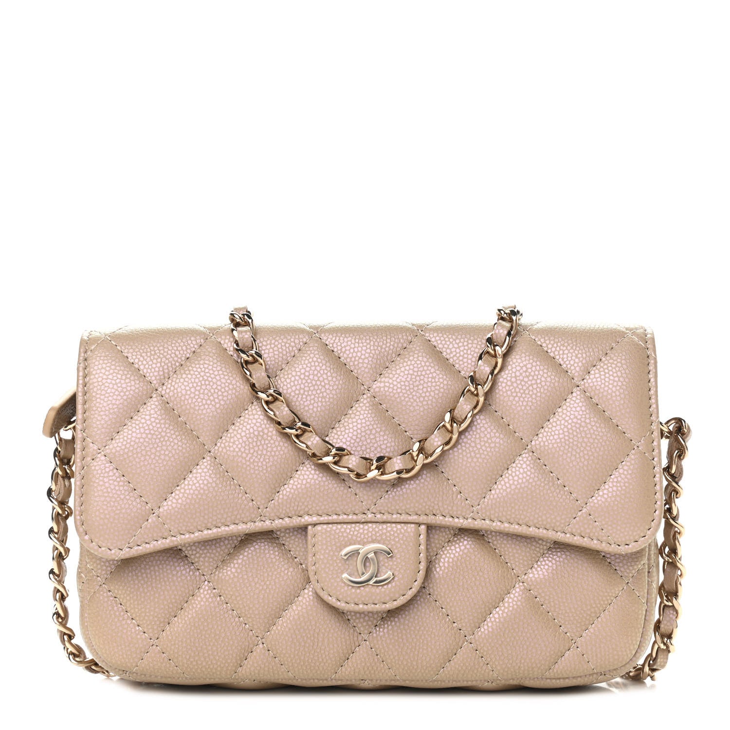 Chanel Iridescent Caviar Quilted Flap Phone Holder With Chain Beige 1 of 10