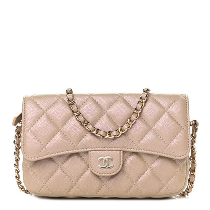 Chanel Iridescent Caviar Quilted Flap Phone Holder With Chain Beige 1 of 10