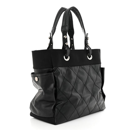 Chanel Coated Canvas Quilted Large Paris Biarritz Tote Black 3 of 14