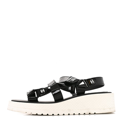 Chanel Patent CC Platform Sandals 36.5 Black 1 of 8