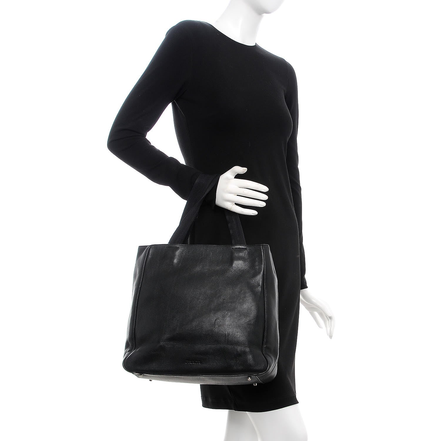 Prada Soft Calf Shopping Tote Black 2 of 13