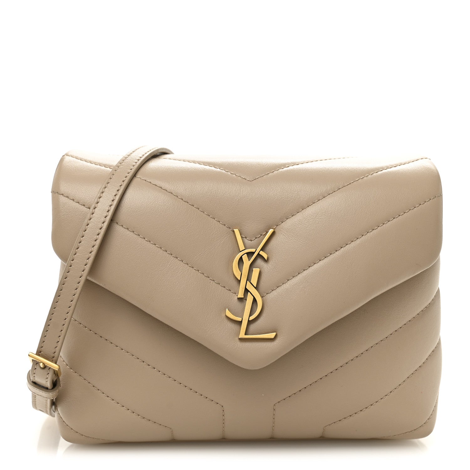 Saint Laurent Calfskin Y Quilted Monogram Toy Loulou Crossbody Bag Dark Beige 1 of 11