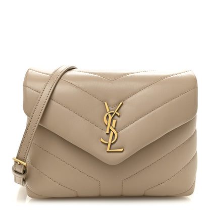 Saint Laurent Calfskin Y Quilted Monogram Toy Loulou Crossbody Bag Dark Beige 1 of 11