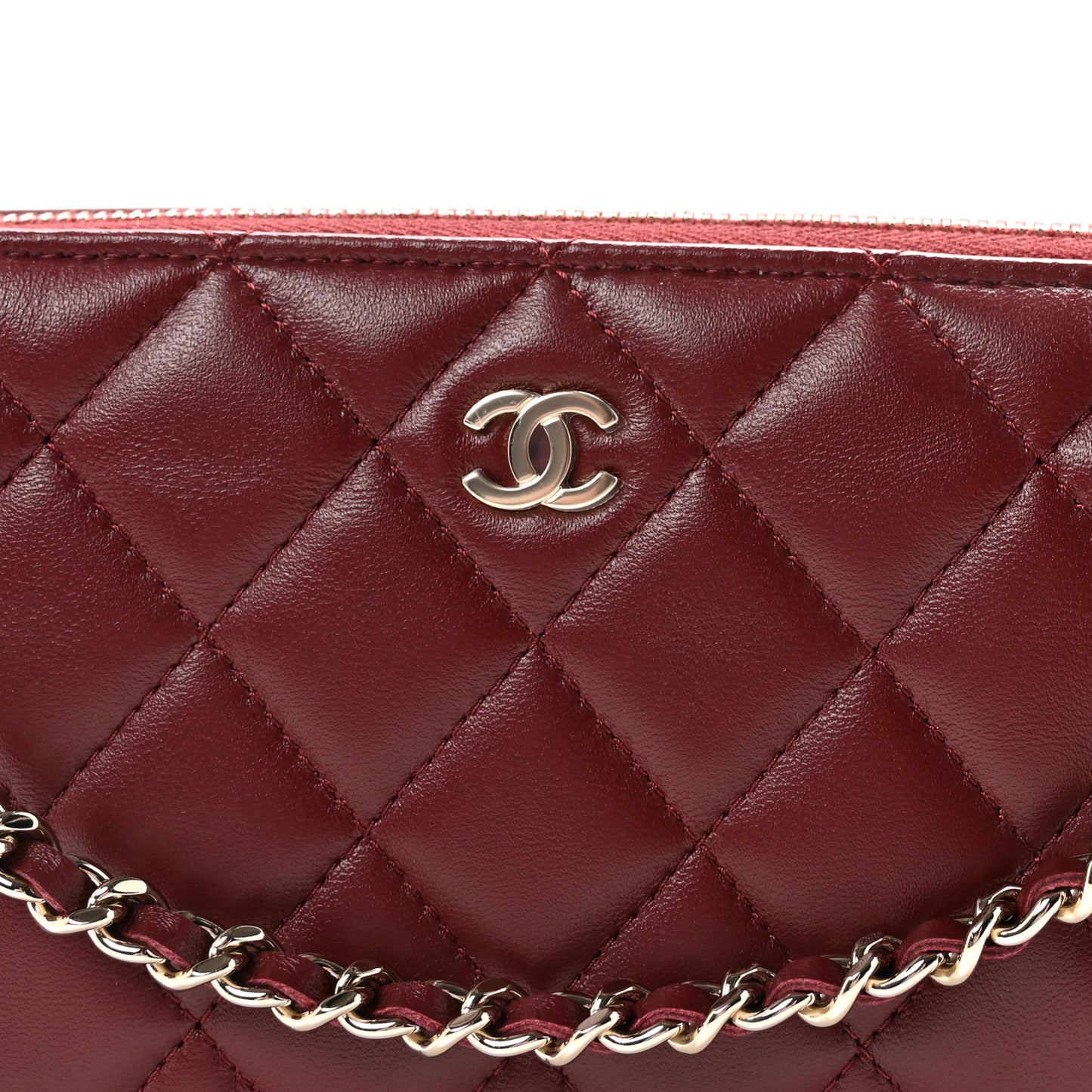 Lambskin Quilted Clutch With Chain Burgundy