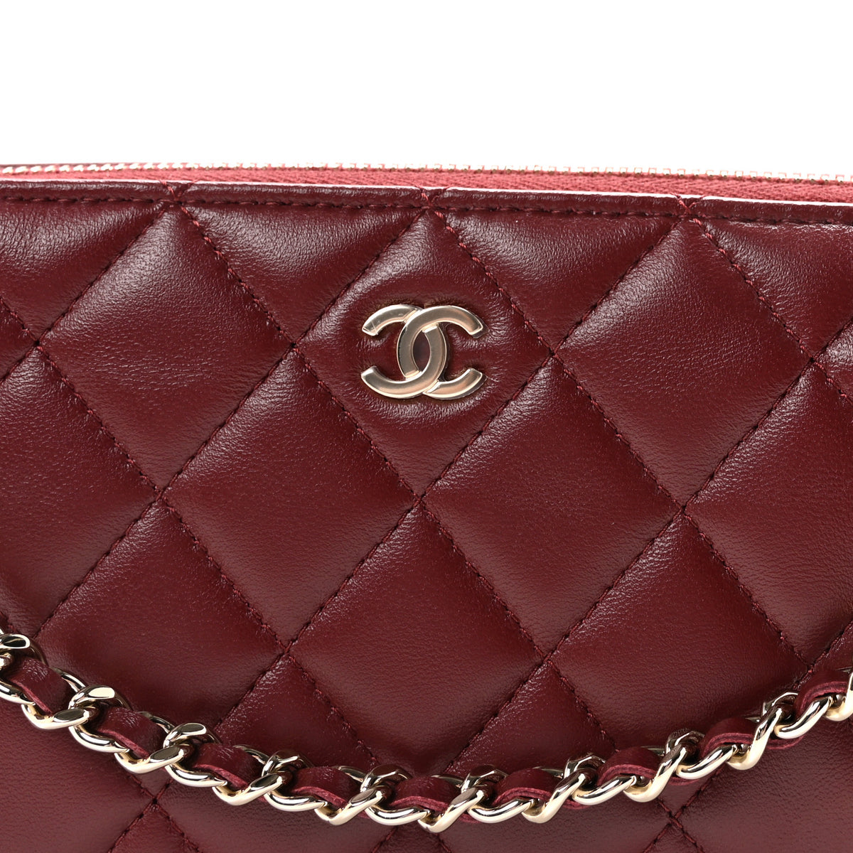 Lambskin Quilted Clutch With Chain Burgundy