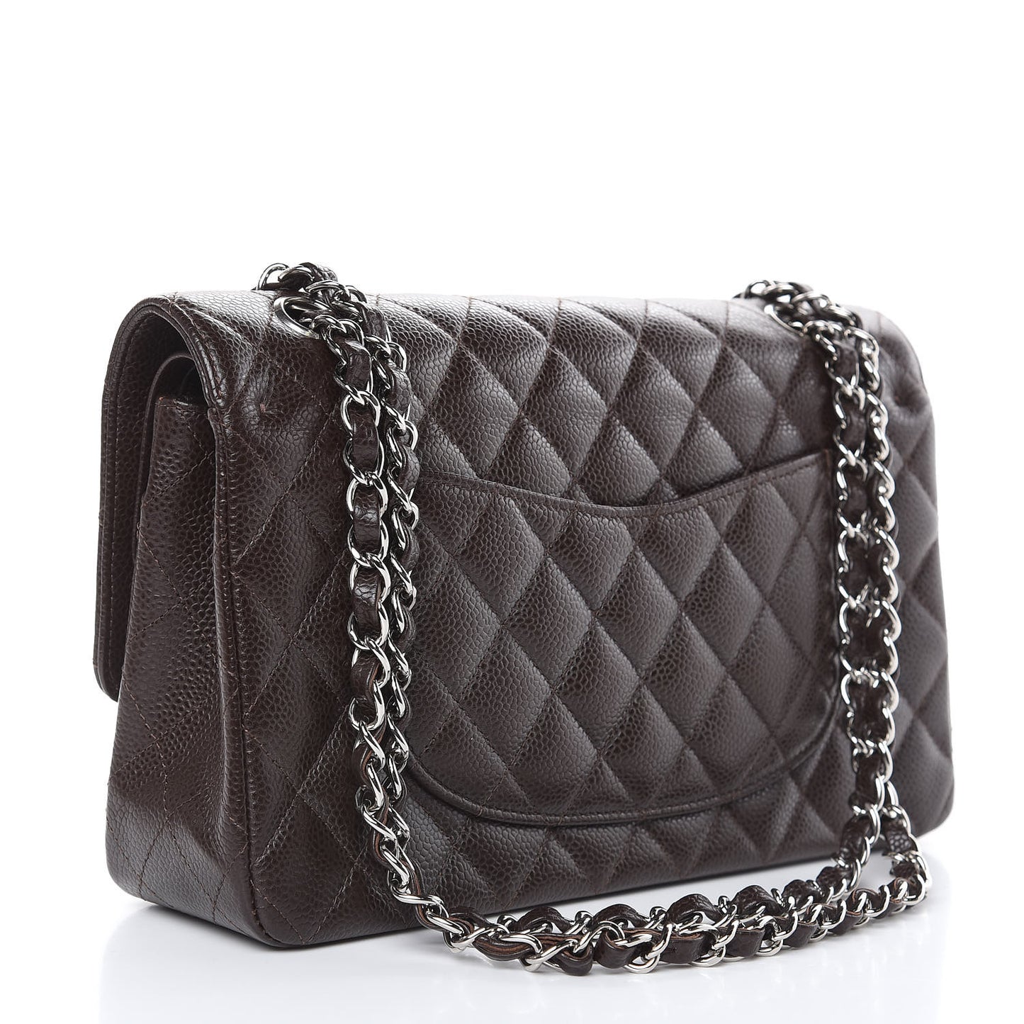 Caviar Quilted Medium Double Flap Brown